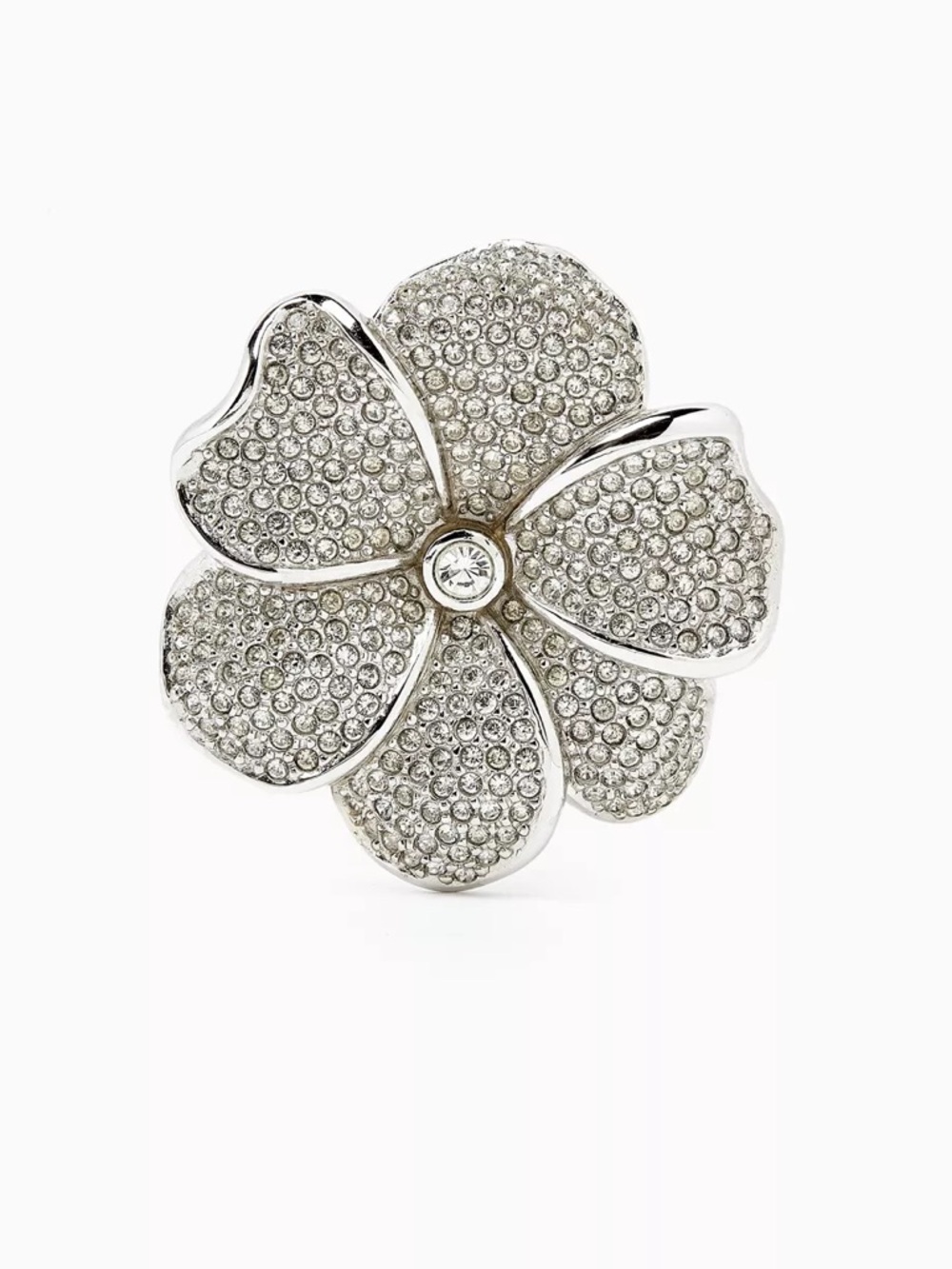 Vintage Christian Dior Crystal Pave Flower Couture Brooch Rhodium Plated